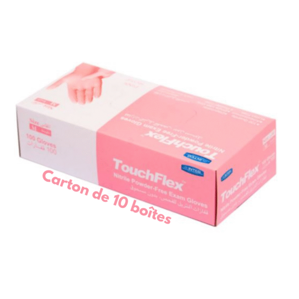 Carton de 10 boîtes – Gants nitrile roses TouchFlex – SMEDIC MAROC